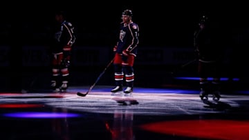 COLUMBUS, OH - APRIL 18: Jack Johnson #7 of the Columbus Blue Jackets is spot lit while being introduced to the crowd in Game Four of the Eastern Conference First Round during the 2017 NHL Stanley Cup Playoffs against the Pittsburgh Penguins on April 18, 2017 at Nationwide Arena in Columbus, Ohio. (Photo by Kirk Irwin/Getty Images)
