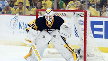 Apr 23, 2016; Pittsburgh, PA, USA; Pittsburgh Penguins goalie Matt Murray (30) guards the net against the New York Rangers during the second period in game five of the first round of the 2016 Stanley Cup Playoffs at the CONSOL Energy Center. The Penguins won 6-3 to take the series 4 games to 1. Mandatory Credit: Charles LeClaire-USA TODAY Sports