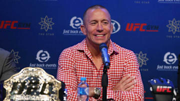 SYDNEY, AUSTRALIA - AUGUST 06: UFC fighter Georges St-Pierre speaks during a press conference at The Star on August 6, 2018 in Sydney, Australia. (Photo by Don Arnold/WireImage)