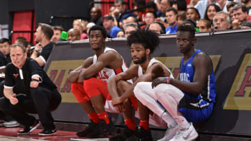 LAS VEGAS, NV - JULY 13: Adam Mokoka #20, Coby White #0 of the Chicago Bulls and Peter Jok #67 of the Orlando Magic watch the game on July 13, 2019 at the Cox Pavilion in Las Vegas, Nevada. NOTE TO USER: User expressly acknowledges and agrees that, by downloading and/or using this photograph, user is consenting to the terms and conditions of the Getty Images License Agreement. Mandatory Copyright Notice: Copyright 2019 NBAE (Photo by David Dow/NBAE via Getty Images)