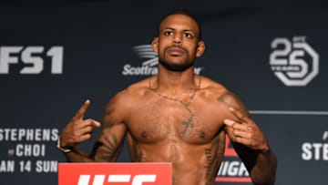ST. LOUIS, MO - JANUARY 13: Michael Johnson poses on the scale during the UFC Fight Night weigh-in on January 13, 2018 in St. Louis, Missouri. (Photo by Josh Hedges/Zuffa LLC/Zuffa LLC via Getty Images)