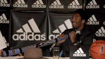 Aug 1998: Kobe Bryant during a conference at an Adidas promotional tour of Sydney, Australia. NOTE TO USER: It is expressly understood that the only rights Allsport are offering to license in this Photograph are one-time, non-exclusive editorial rights. No advertising or commercial uses of any kind may be made of Allsport photos. User acknowledges that it is aware that Allsport is an editorial sports agency and that NO RELEASES OF ANY TYPE ARE OBTAINED from the subjects contained in the photographs. Mandatory Credit: Allsport UK /Allsport