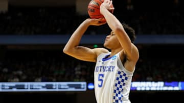 BOISE, ID - MARCH 17: Kevin Knox #5 of the Kentucky Wildcats shoots the ball during the second half against the Buffalo Bulls in the second round of the 2018 NCAA Men's Basketball Tournament at Taco Bell Arena on March 17, 2018 in Boise, Idaho. (Photo by Kevin C. Cox/Getty Images)