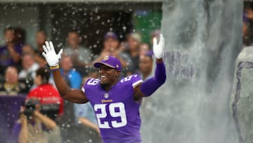 MINNEAPOLIS, MN - SEPTEMBER 11: Xavier Rhodes #29 of the Minnesota Vikings runs on field during introductions of the game against the New Orleans Saints on September 11, 2017 at U.S. Bank Stadium in Minneapolis, Minnesota. (Photo by Adam Bettcher/Getty Images)