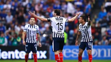MEXICO CITY, MEXICO - DECEMBER 08: Jose Basanta #15 of Monterrey reacts during the semifinal second leg match between Cruz Azul and Monterrey as part of the Torneo Apertura 2018 Liga MX at Azteca Stadium on December 8, 2018 in Mexico City, Mexico. (Photo by Hector Vivas/Getty Images)