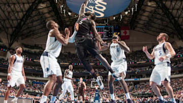 DALLAS, TX - DECEMBER 2: Montrezl Harrell #5 of the LA Clippers shoots the ball against the Dallas Mavericks on December 2, 2018 at the American Airlines Center in Dallas, Texas. NOTE TO USER: User expressly acknowledges and agrees that, by downloading and or using this photograph, User is consenting to the terms and conditions of the Getty Images License Agreement. Mandatory Copyright Notice: Copyright 2018 NBAE (Photo by Glenn James/NBAE via Getty Images)