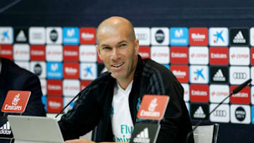 MADRID, SPAIN - DECEMBER 08: Head coach Zinedine Zidane of Real Madrid attends a press conference at Valdebebas training ground on December 8, 2017 in Madrid, Spain. (Photo by Victor Carretero/Real Madrid via Getty Images)