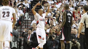 Apr 23, 2016; Portland, OR, USA; Portland Trail Blazers guard C.J. McCollum (3) reacts after scoring against the Los Angeles Clippers in game three of the first round of the NBA Playoffs at Moda Center at the Rose Quarter. Mandatory Credit: Jaime Valdez-USA TODAY Sports