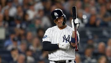 NEW YORK, NY - OCTOBER 03: (NEW YORK DAILIES OUT) Gleyber Torres #25 of the New York Yankees in action against the Oakland Athletics in the American League Wild Card Game at Yankee Stadium on October 3, 2018 in the Bronx borough of New York City. The Yankees defeated the Athletics 7-2. (Photo by Jim McIsaac/Getty Images)