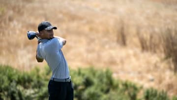 HAYWARD, CA - AUGUST 01: Stephen Curry plays his shot from the 17th tee during practice for the Web.com Tour Ellie Mae Classic at TPC Stonebrae on August 1, 2017 in Hayward, California. (Photo by Ryan Young/PGA TOUR)