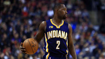 TORONTO, ON - MARCH 19: Rodney Stuckey #2 of the Indiana Pacers dribbles the ball during the first half of an NBA game against the Toronto Raptors at Air Canada Centre on March 19, 2017 in Toronto, Canada. NOTE TO USER: User expressly acknowledges and agrees that, by downloading and or using this photograph, User is consenting to the terms and conditions of the Getty Images License Agreement. (Photo by Vaughn Ridley/Getty Images)