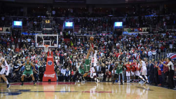 WASHINGTON, DC - MAY 12: John Wall #2 of the Washington Wizards shoots the game-winning three against the Boston Celtics during Game Six of the Eastern Conference Semifinals of the 2017 NBA Playoffs on May 12, 2017 at the Verizon Center in Washington, DC. Copyright 2017 NBAE (Photo by Brian Babineau/NBAE via Getty Images)