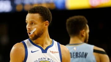 OAKLAND, CA - NOVEMBER 05: Golden State Warriors' Stephen Curry #30 reacts to a call in the second quarter of their NBA game against the Memphis Grizzlies at Oracle Arena in Oakland, Calif., on Monday, Nov. 5, 2018. (Jane Tyska/Digital First Media/The Mercury News via Getty Images)