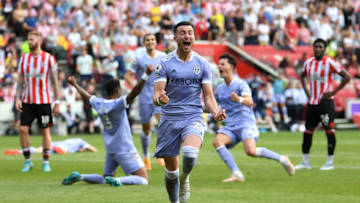 Jack Harrison celebrates scoring his side's second goal during the match between Brentford and Leeds United. (Photo by Alex Davidson/Getty Images)