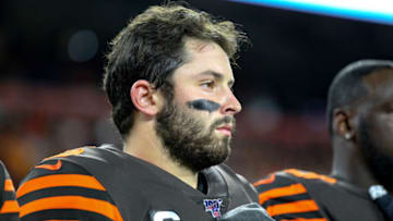 CLEVELAND, OH - SEPTEMBER 22: Cleveland Browns quarterback Baker Mayfield (6) stands for the National Anthem prior to the National Football League game between the Los Angeles Rams and Cleveland Browns on September 22, 2019, at FirstEnergy Stadium in Cleveland, OH. (Photo by Frank Jansky/Icon Sportswire via Getty Images)