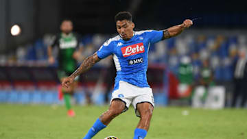 NAPLES, ITALY - JULY 25: Allan of SSC Napoli scores the 2-0 goal during the Serie A match between SSC Napoli and US Sassuolo at Stadio San Paolo on July 25, 2020 in Naples, Italy. (Photo by Francesco Pecoraro/Getty Images)
