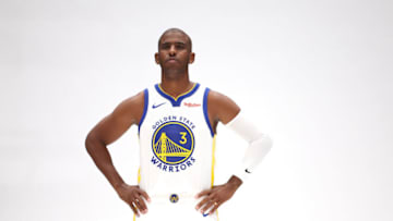 SAN FRANCISCO, CALIFORNIA - OCTOBER 02: Chris Paul #3 of the Golden State Warriors poses for a picture during the Warriors' media day on October 02, 2023 in San Francisco, California. NOTE TO USER: User expressly acknowledges and agrees that, by downloading and/or using this photograph, user is consenting to the terms and conditions of the Getty Images License Agreement. (Photo by Ezra Shaw/Getty Images)