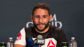 LAS VEGAS, NV - JULY 11: Chad Mendes interacts with the media during the UFC 189 post fight press conference at the MGM Grand Garden Arena on July 11, 2015 in Las Vegas, Nevada. (Photo by Jeff Bottari/Zuffa LLC/Zuffa LLC via Getty Images)