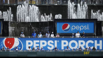 KANSAS CITY, MO - APRIL 11: General view of the fountains and Pepsi Porch above right field as the Kansas City Royals play against the Seattle Mariners at Kauffman Stadium on April 11, 2018 in Kansas City, Missouri. Seattle won 4-2. (Photo by Joe Robbins/Getty Images) *** Local Caption ***