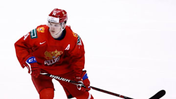 VANCOUVER , BC - JANUARY 5: Vitali Kravtsov #14 of Russia skates against Switzerland during a bronze medal game at the IIHF World Junior Championships at Rogers Arena on January 5, 2019 in Vancouver, British Columbia, Canada. (Photo by Kevin Light/Getty Images)