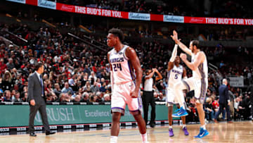 CHICAGO, IL - DECEMBER 10: Buddy Hield #24 of the Sacramento Kings reacts to a play during the game against the Chicago Bulls on December 10, 2018 at United Center in Chicago, Illinois. NOTE TO USER: User expressly acknowledges and agrees that, by downloading and or using this photograph, User is consenting to the terms and conditions of the Getty Images License Agreement. Mandatory Copyright Notice: Copyright 2018 NBAE (Photo by Jeff Haynes/NBAE via Getty Images)