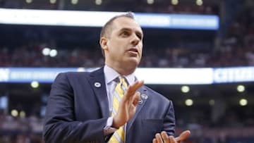 Apr 16, 2016; Toronto, Ontario, CAN; Indiana Pacers head coach Frank Vogel reacts in game one of the first round of the 2016 NBA Playoffs against the Toronto Raptors at Air Canada Centre. Indiana defeated Toronto 100-90. Mandatory Credit: John E. Sokolowski-USA TODAY Sports