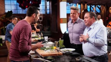 MASTERCHEF: A Contestant, chef/host Gordon Ramsay and guest judge Emeril Lagasse in the "Emeril Lagasse Auditions Rd. 1" season premiere episode of MASTERCHEF airing Wednesday, June 2 (8:00-9:00 PM ET/PT) on FOX. © 2019 FOX MEDIA LLC. CR: FOX.
