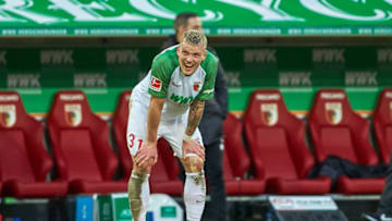 AUGSBURG, GERMANY - FEBRUARY 29: (BILD ZEITUNG OUT) Philipp Max of FC Augsburg look dejected during the Bundesliga match between FC Augsburg and Borussia Moenchengladbach at WWK-Arena on February 29, 2020 in Augsburg, Germany. (Photo by Peter Fastl/DeFodi Images via Getty Images)
