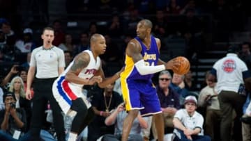 Dec 2, 2014; Auburn Hills, MI, USA; Detroit Pistons forward Caron Butler (31) guards Los Angeles Lakers guard Kobe Bryant (24) during the game at The Palace of Auburn Hills. Mandatory Credit: Tim Fuller-USA TODAY Sports