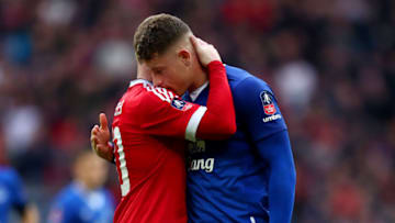LONDON, ENGLAND - APRIL 23: Wayne Rooney of Manchester United and Ross Barkley of Everton in conversation following The Emirates FA Cup semi final match between Everton and Manchester United at Wembley Stadium on April 23, 2016 in London, England. (Photo by Julian Finney/Getty Images)