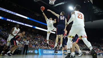 JACKSONVILLE, FLORIDA - MARCH 21: Anthony Cowan Jr. #1 of the Maryland Terrapins takes a shot against Seth Adelsperger #50 of the Belmont Bruins in the first half during the first round of the 2019 NCAA Men's Basketball Tournament at VyStar Jacksonville Veterans Memorial Arena on March 21, 2019 in Jacksonville, Florida. (Photo by Mike Ehrmann/Getty Images)