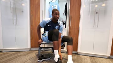 CHARLOTTE, NC - FEBRUARY 15: Jaren Jackson Jr. #13 of the U.S. Team sits in the locker room before the 2019 Mtn Dew ICE Rising Stars Game on February 15, 2019 at the Spectrum Center in Charlotte, North Carolina. NOTE TO USER: User expressly acknowledges and agrees that, by downloading and/or using this photograph, user is consenting to the terms and conditions of the Getty Images License Agreement. Mandatory Copyright Notice: Copyright 2019 NBAE (Photo by Nathaniel S. Butler /NBAE via Getty Images)