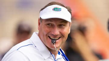 GAINESVILLE, FL- SEPTEMBER 21: Head coach Dan Mullen of the Florida Gators looks on prior to the start of the game against the Tennessee Volunteers at Ben Hill Griffin Stadium on September 21, 2019 in Gainesville, Florida. (Photo by Carmen Mandato/Getty Images)