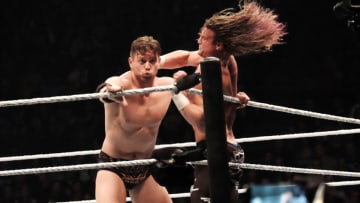 PARIS, FRANCE - APRIL 22: (L-R) Wrestlers The Miz vs Dolph Ziggler (long hair) are performing during 'WLIVE REVENGE' - Wrestlemania Show Party at Hotel Accor Arena Bercy on April 22, 2016 in Paris, France. (Photo by Foc Kan/WireImage)