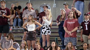 STARKVILLE, MISSISSIPPI - SEPTEMBER 30: Mississippi State Bulldogs fans reacts during the second half against the Alabama Crimson Tide at Davis Wade Stadium on September 30, 2023 in Starkville, Mississippi. (Photo by Justin Ford/Getty Images)
