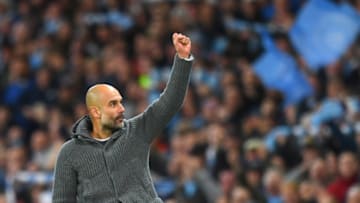 MANCHESTER, ENGLAND - MAY 06: Josep Guardiola, Manager of Manchester City celebrates victory after the Premier League match between Manchester City and Leicester City at Etihad Stadium on May 06, 2019 in Manchester, United Kingdom. (Photo by Michael Regan/Getty Images)
