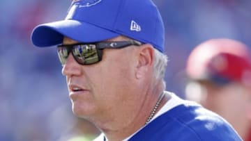 Sep 25, 2016; Orchard Park, NY, USA; Buffalo Bills head coach Rex Ryan leaves the field after winning the game against the Arizona Cardinals at New Era Field. Bills beat the Cardinals 31-18. Mandatory Credit: Kevin Hoffman-USA TODAY Sports