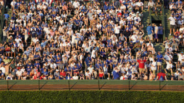 CHICAGO, ILLINOIS - JUNE 12: A general view of fans in the bleachers during a game between the Chicago Cubs and the St. Louis Cardinals at Wrigley Field on June 12, 2021 in Chicago, Illinois. (Photo by David Banks/Getty Images)