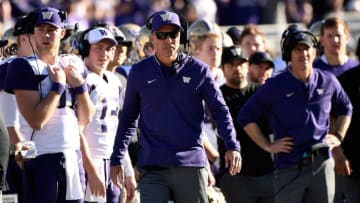 PASADENA, CA - JANUARY 01: Washington Huskies head coach Chris Petersen looks on during the first half in the Rose Bowl Game presented by Northwestern Mutual at the Rose Bowl on January 1, 2019 in Pasadena, California. (Photo by Kevork Djansezian/Getty Images)