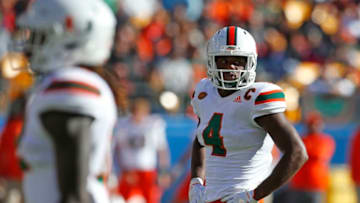 PITTSBURGH, PA - NOVEMBER 24: Jaquan Johnson #4 of the Miami Hurricanes in action against the Pittsburgh Panthers on November 24, 2017 at Heinz Field in Pittsburgh, Pennsylvania. (Photo by Justin K. Aller/Getty Images)
