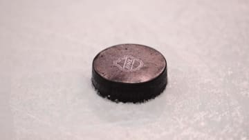 Mar 20, 2012; Dallas, TX, USA; A general view of a puck during the game between the Dallas Stars and the Phoenix Coyotes at the American Airlines Center. The Stars defeated the Coyotes 4-3 in the overtime shootout. Mandatory Credit: Jerome Miron-USA TODAY Sports