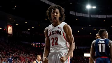 Arizona Wildcats big Zeke Nnaji reacts in-game. (Photo by Jennifer Stewart/Getty Images)