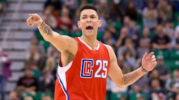 Oct 17, 2016; Salt Lake City, UT, USA; Los Angeles Clippers guard Austin Rivers (25) reacts during the first quarter against the Utah Jazz at Vivint Smart Home Arena. Mandatory Credit: Russ Isabella-USA TODAY Sports
