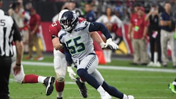 GLENDALE, AZ - SEPTEMBER 30: Frank Clark #55 of the Seattle Seahawks rushes around John Wetzel #73 of the Arizona Cardinals at State Farm Stadium on September 30, 2018 in Glendale, Arizona. (Photo by Norm Hall/Getty Images)