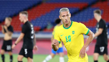 Richarlison of Brazil celebrates after scoring against Germany. (Photo by Toru Hanai/Getty Images)