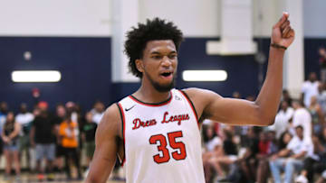 LOS ANGELES, CA - AUGUST 05: Marvin Bagley, Jr., the top high school recruit in the class of 2018, celebrates a basket during a Drew League game at Los Angeles Southwest College on August 5th, 2017. (Photo by Brian Rothmuller/Icon Sportswire via Getty Images)