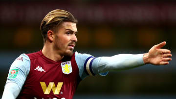 BIRMINGHAM, ENGLAND - JANUARY 28: Jack Grealish of Aston Villa gestures during the Carabao Cup Semi Final match between Aston Villa and Leicester City at Villa Park on January 28, 2020 in Birmingham, England. (Photo by Chloe Knott - Danehouse/Getty Images)
