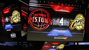 Apr 24, 2016; Auburn Hills, MI, USA; A general shot of the jumbotron before game four of the first round of the NBA Playoffs between the Detroit Pistons and the Cleveland Cavaliers at The Palace of Auburn Hills. Mandatory Credit: Raj Mehta-USA TODAY Sports