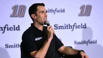 KANNAPOLIS, NC - NOVEMBER 08: NASCAR driver Aric Almirola speaks with fans during a Q&A session following the Stewart-Haas Racing Driver Announcement at Stewart-Haas Racing on November 8, 2017 in Kannapolis, North Carolina. Stewart-Haas Racing introduced Almirola as their driver of the #10 Smithfield Ford for the 2018 season. (Photo by Jared C. Tilton/Stewart-Haas Racing via Getty Images)