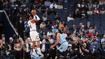MEMPHIS, TN - NOVEMBER 7: Gary Harris #14 of the Denver Nuggets shoots the ball against the Memphis Grizzlies on November 7, 2018 at FedExForum in Memphis, Tennessee. NOTE TO USER: User expressly acknowledges and agrees that, by downloading and or using this photograph, User is consenting to the terms and conditions of the Getty Images License Agreement. Mandatory Copyright Notice: Copyright 2018 NBAE (Photo by Joe Murphy/NBAE via Getty Images)
